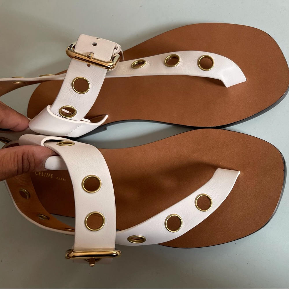 Celine Open Toe White Leather Sandal